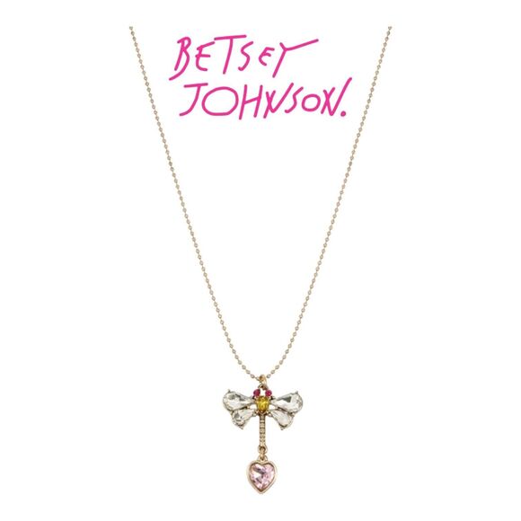 Betsey Johnson Jewelry - Betsey Johnson Dragonfly Gold Tone Glass Stones Necklace NWT